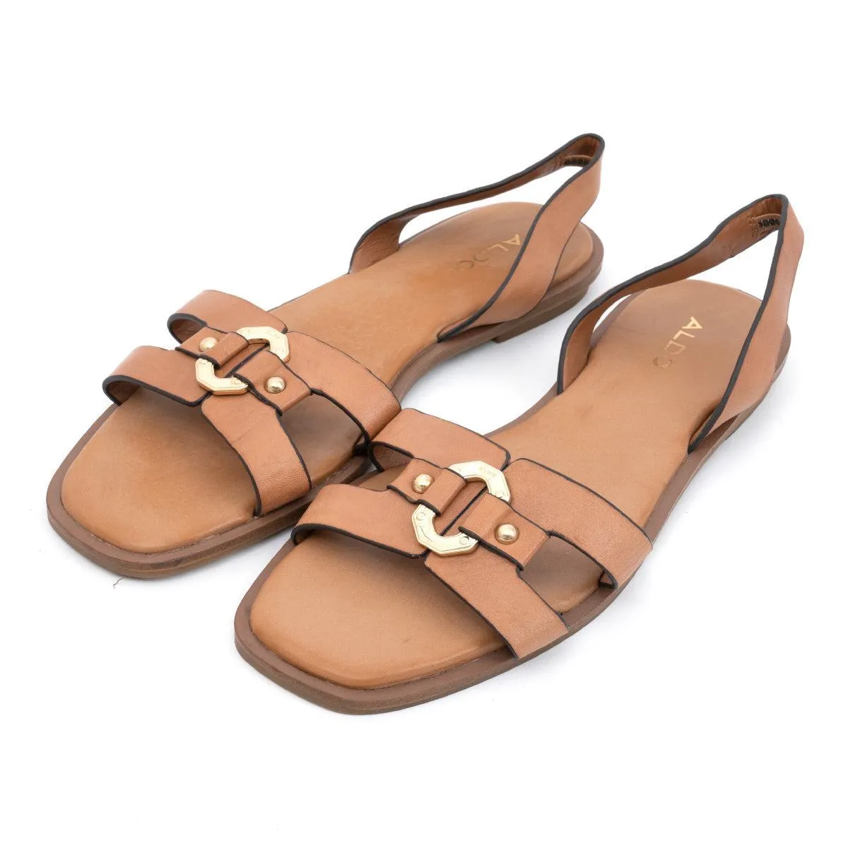 Aldo Slingback Flat Sandals Leather Brown Colour For Women