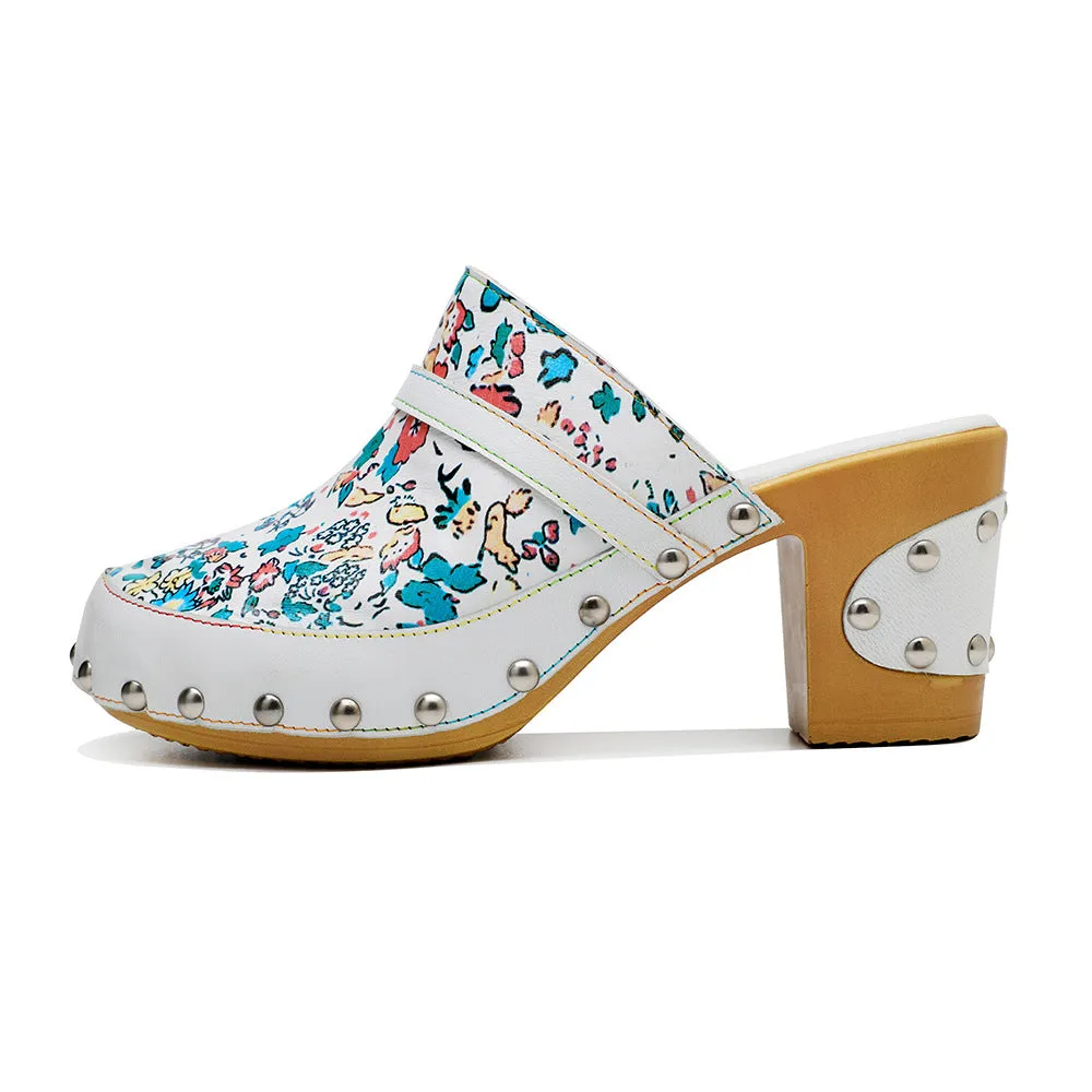 Handmade Round Toe Fresh Floral Print Sandals
