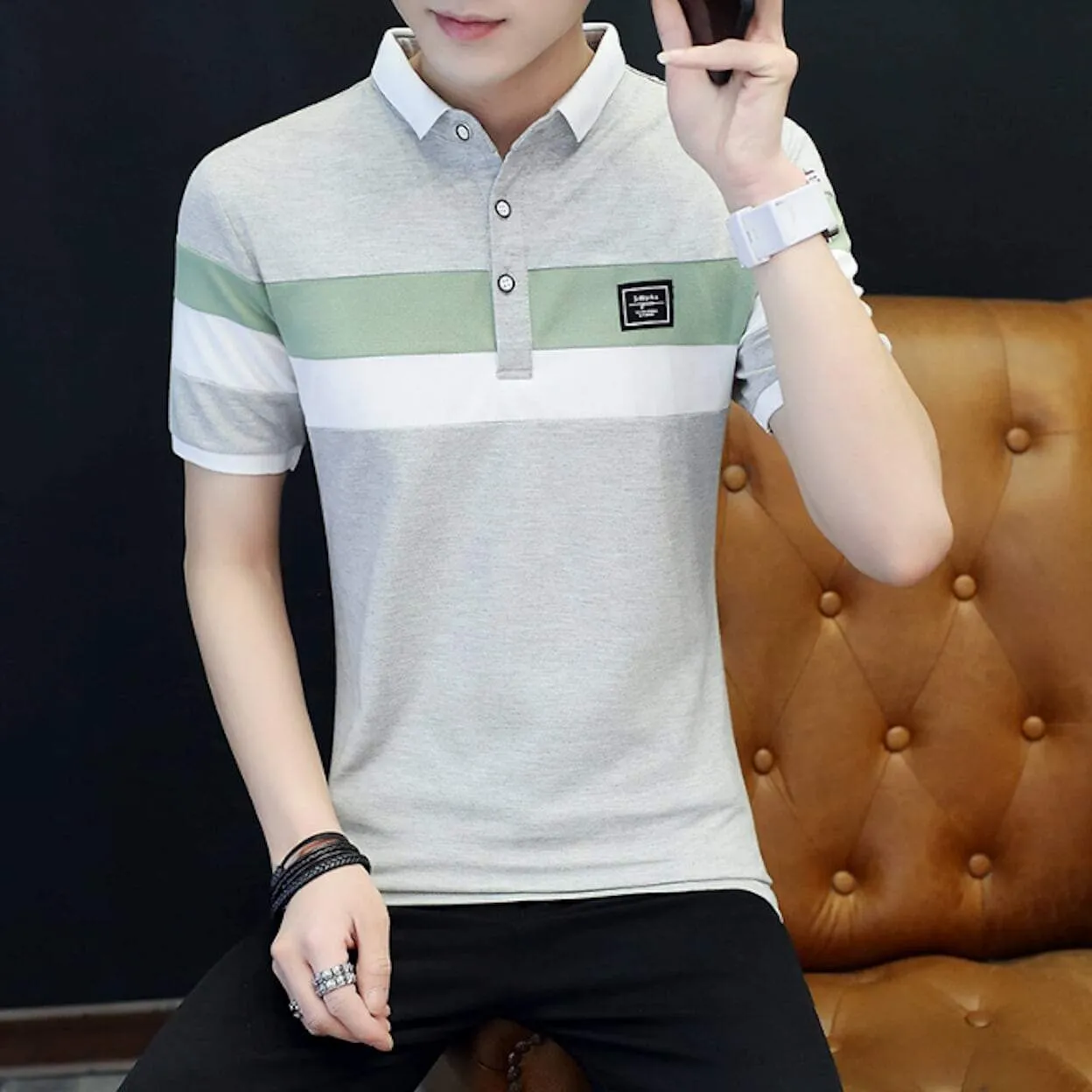 Mens Wide Striped Polo Shirt